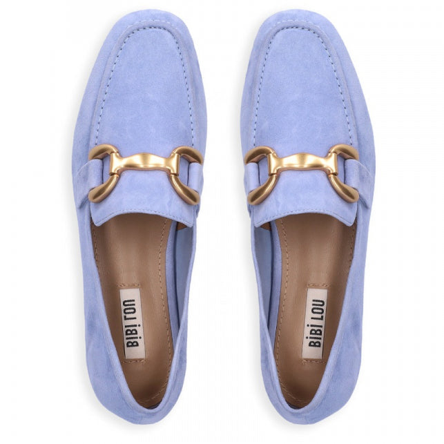 Bibi Lou mocassino in camoscio con moschettone celeste
