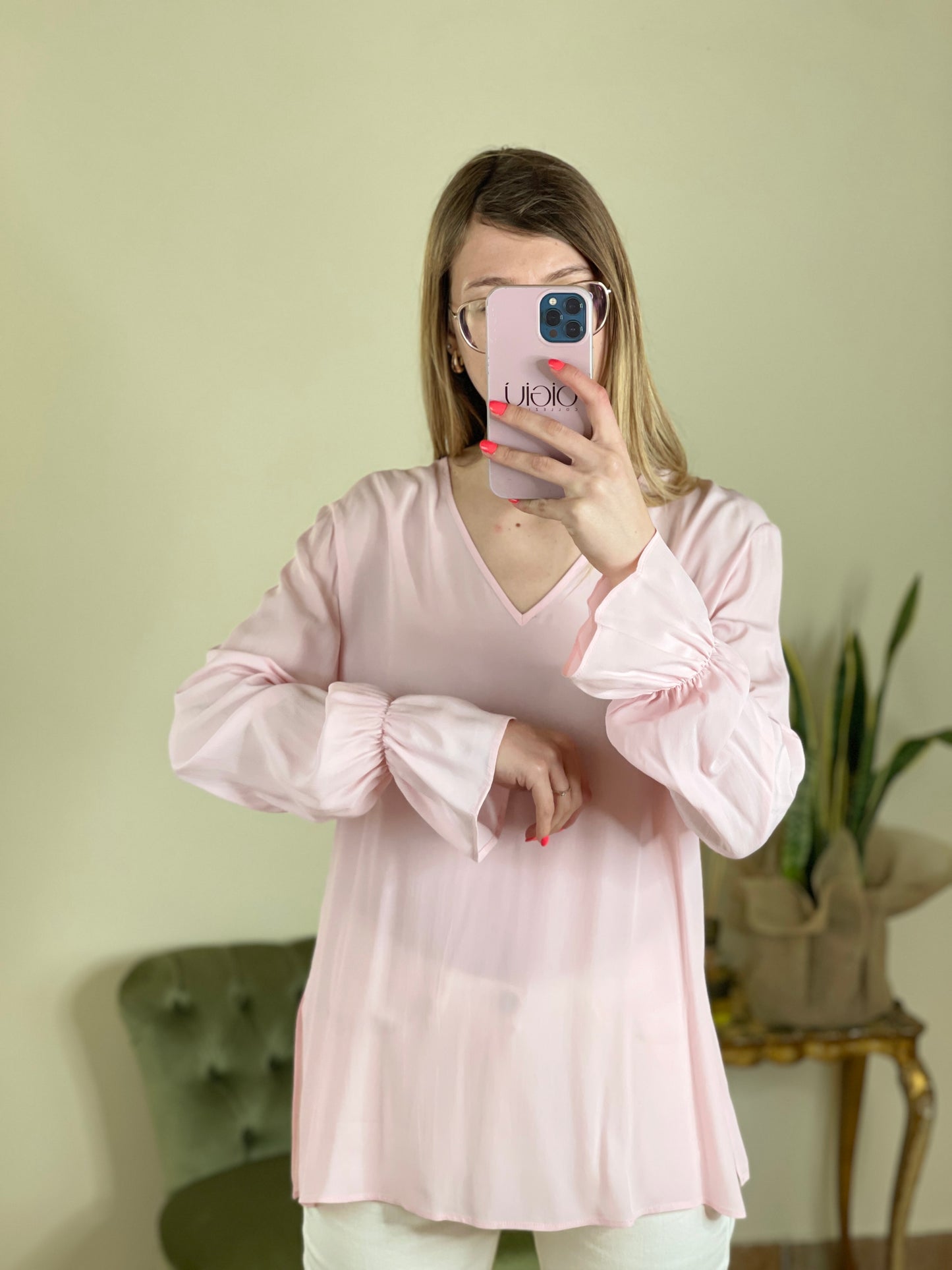 Memjs blusa scollo V manica lunga