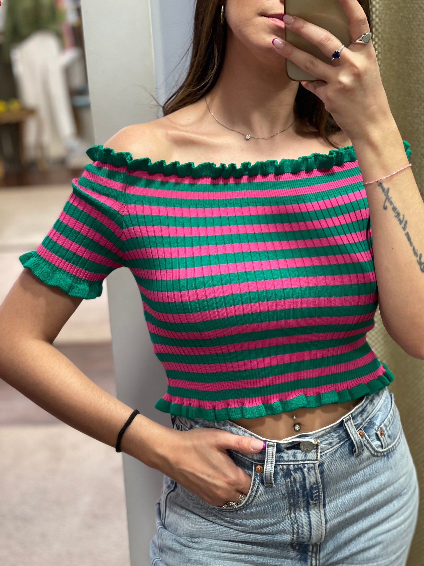 Uni Mè maglia a righine cropped